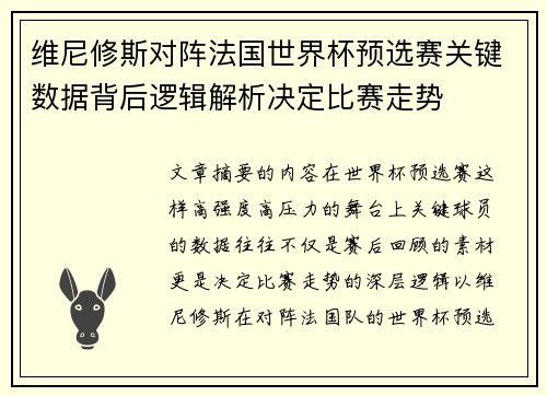 维尼修斯对阵法国世界杯预选赛关键数据背后逻辑解析决定比赛走势 维尼修斯对阵法国世界杯预选赛关键数据背后逻辑解析决定比赛走势